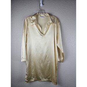 Natori Nightgown Tunic‎ Top Medium M Vintage Pale Yellow Polyester Satin Chemise